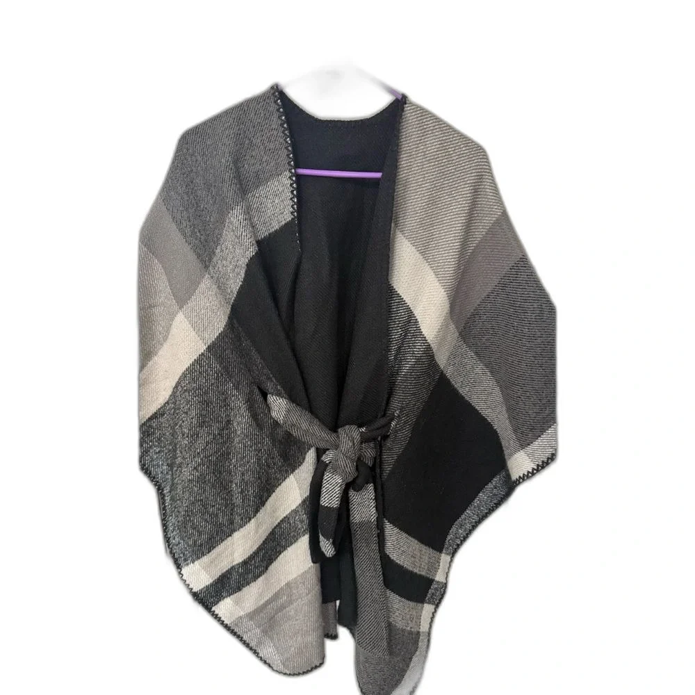 Maurices Black and Gray Plaid Poncho